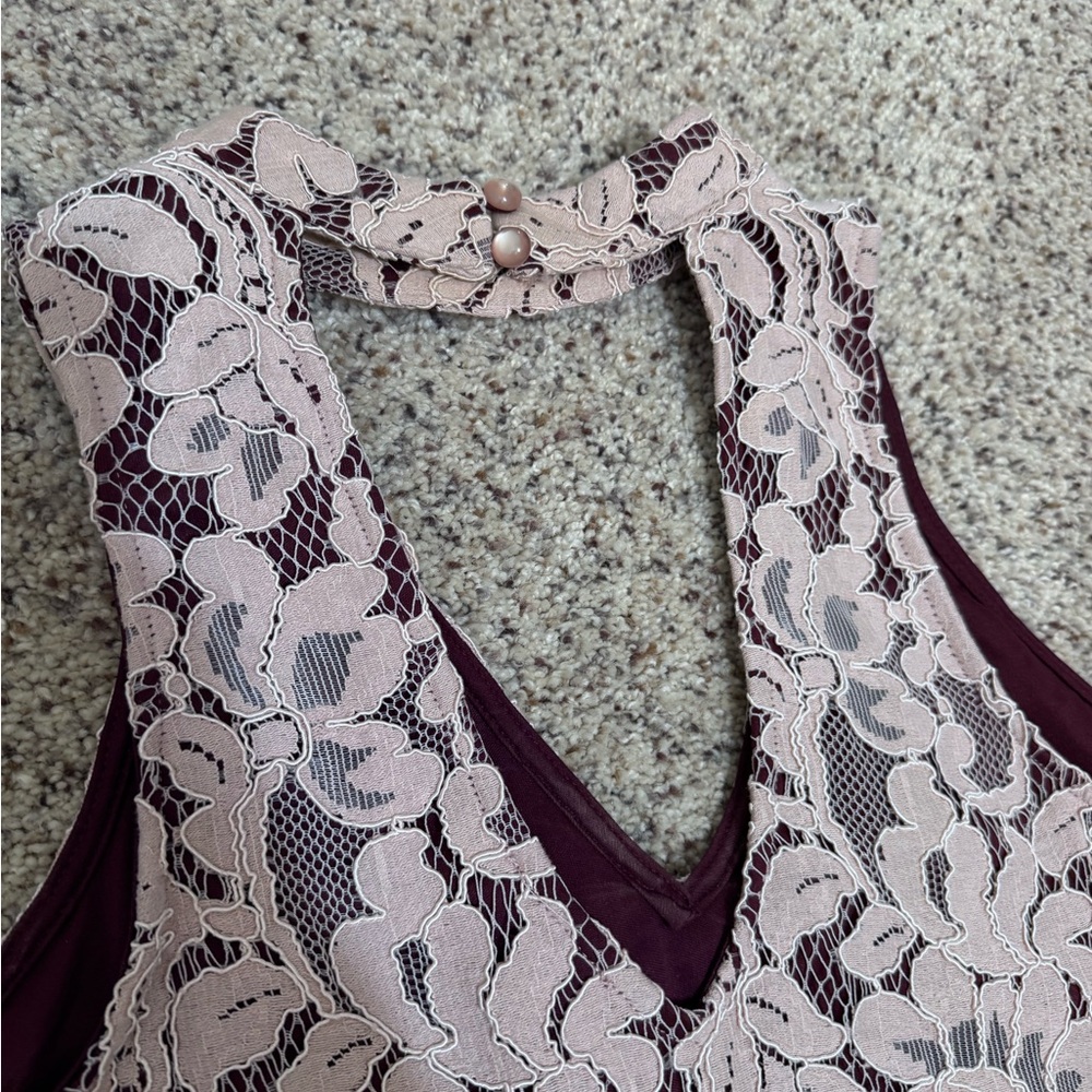 Abbeline light pink and Burgundy Lace Dress - Picture 5 of 7
